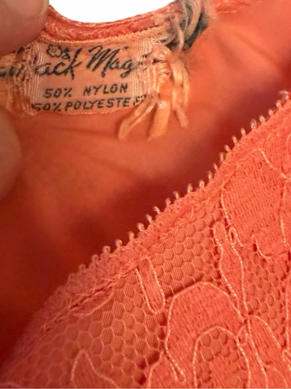 Vintage | Coral Pink Lace Trimmed Pin Up Slip - Picture 12 of 13